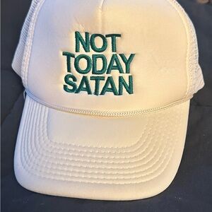 White Trucker Hat with Green Embroidery